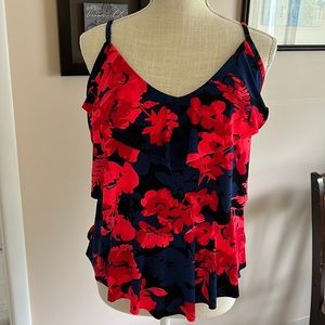 Aqua Green floral swim suit top or tank top size L